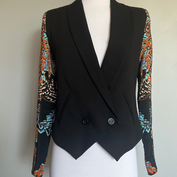 NWT Cynthia Vincent Cropped Silk Sleeves Puff shoulders Cocktail Blazer Jacket 2